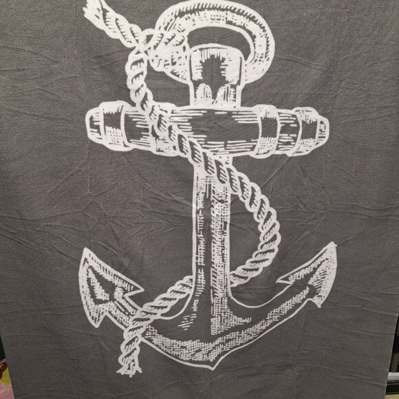 Anchor Beach Towel Nautical Long Gray White Thin Ship Boat Sea Lake House Cottag - Picture 2 of 5